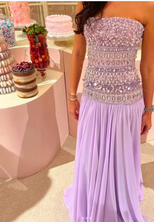 Elegant A Line Strapless Lilac Chiffon Long Prom Dresses Party Dress Summer 20th Birthday Outfits 18th Birthday Dresses DH903