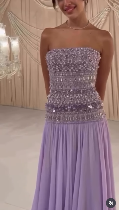 Elegant A Line Strapless Lilac Chiffon Long Prom Dresses Party Dress Summer 20th Birthday Outfits 18th Birthday Dresses DH903