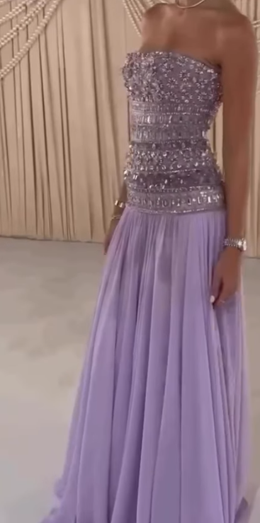 Elegant A Line Strapless Lilac Chiffon Long Prom Dresses Party Dress Summer 20th Birthday Outfits 18th Birthday Dresses DH903