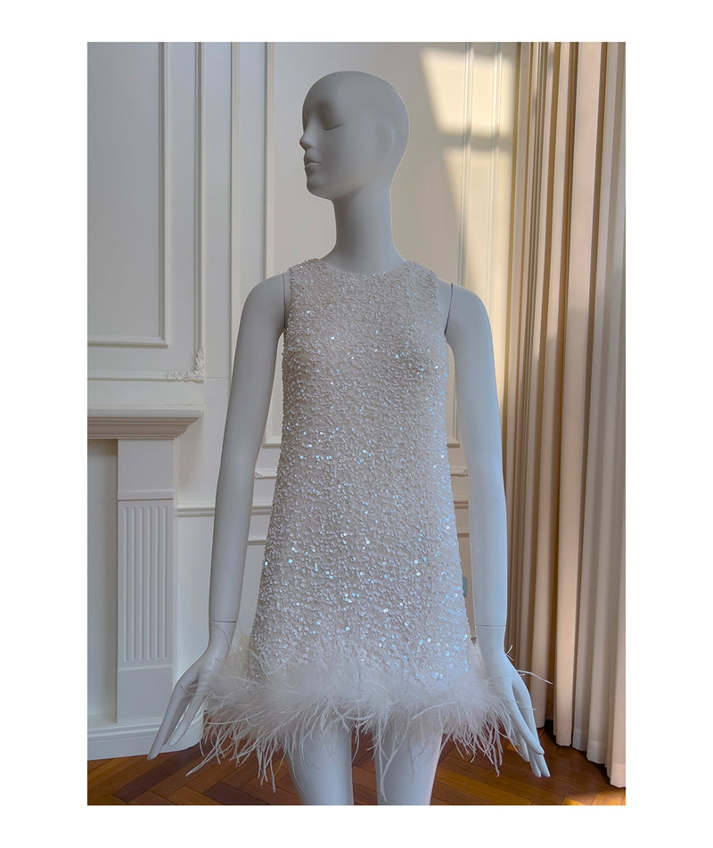 Cute A line Scoop Neck Short White Sequin Formal 8th Grade Homecoming Dresses Summer Middle School Hoco Dress Homecoming Outfits DH93