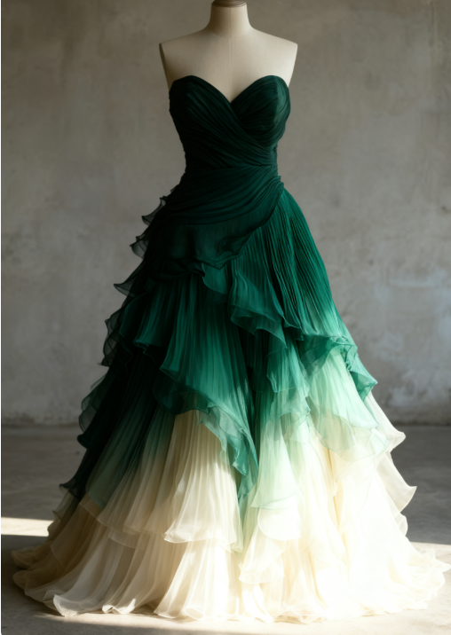 Gorgeous A-Line Gradient Dark Long Prom Dresses, Dark Green Birthday Dresses, Sweet 16 Dresses DP04006