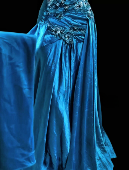 Elegant V-neck Sheath Long Prom Dresses Satin Blue Evening Dresses DP04150