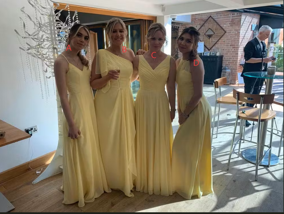 Chic Sheath Yellow Bridesmaid Dresses Chiffon Sleeveless Evening Dresses DP04154