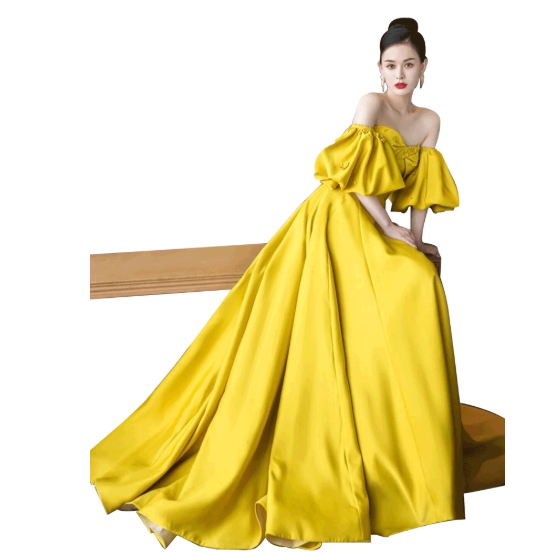 Cute One-shoulder A-Line Long Prom Dresses Satin Yellow Evening Dresses Yellow Birthday Dresses DP04225