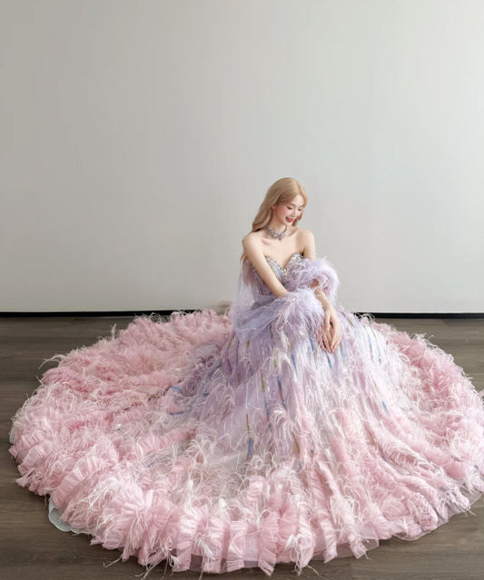 Elegant Sweetheart A-line Long Prom Dresses Tulle Sequins Pink Birthday Dresses Sleeveless Christmas Party Dresses DP04263