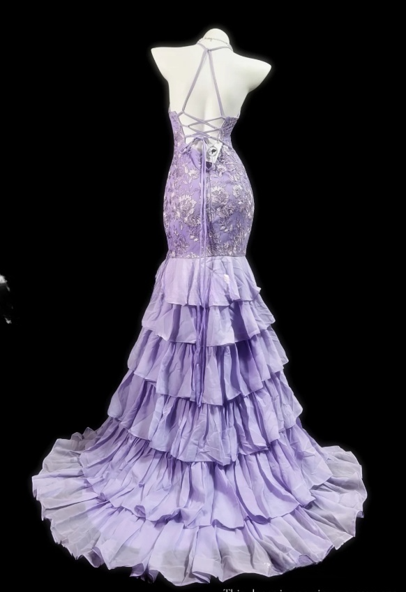 Lilac Mermaid Long Prom Dresses Glam Appliques Chiffon Evening Dresses Sleeveless Party Dresses DP04340