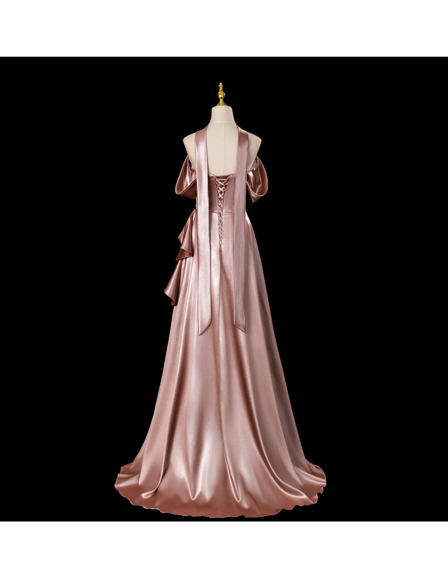 Fairy Off-shoulder Birthday Dresses Sheath Pink Long Prom Dresses Satin Sleevless Evening Dresses DP04426