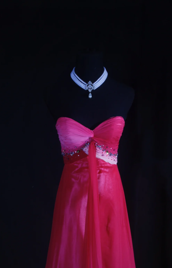 Elegant Sheath Hot Pink Long Prom Dresses Sweetheart Birthday Dresses Beaded Chiffon Sleevless Evening Dresses DP04430