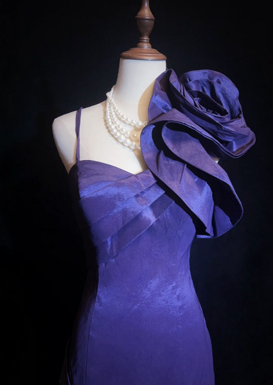 Sexy Spaghetti Straps Sheath Long Prom Dresses Satin Purple Party Dresses Sleeveless Evening Dresses DP04470