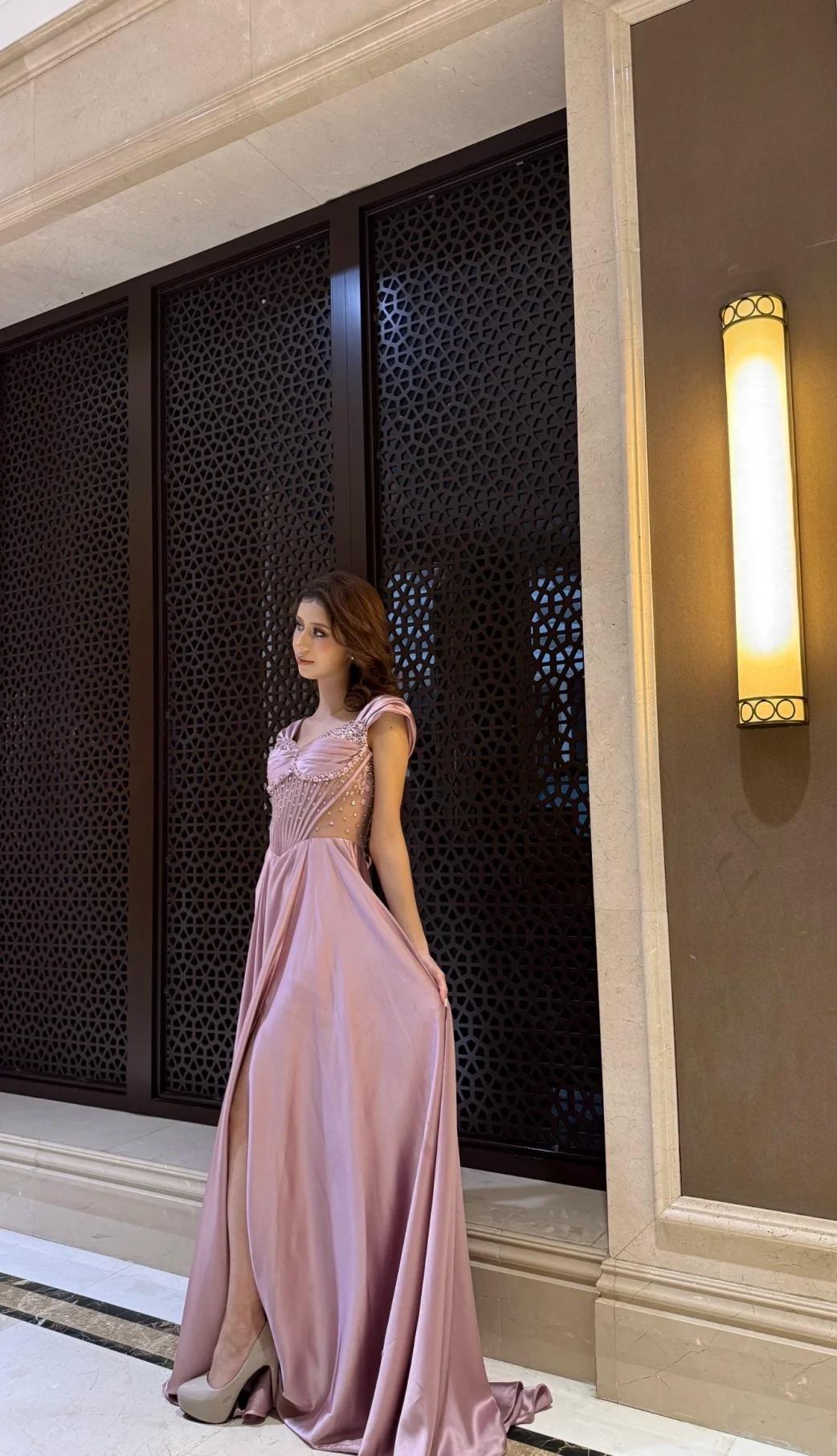 Chic A-Line Evening Dresses Straps Dusty Pink Long Prom Dresses Satin Sleeveless Party Dresses DP04566