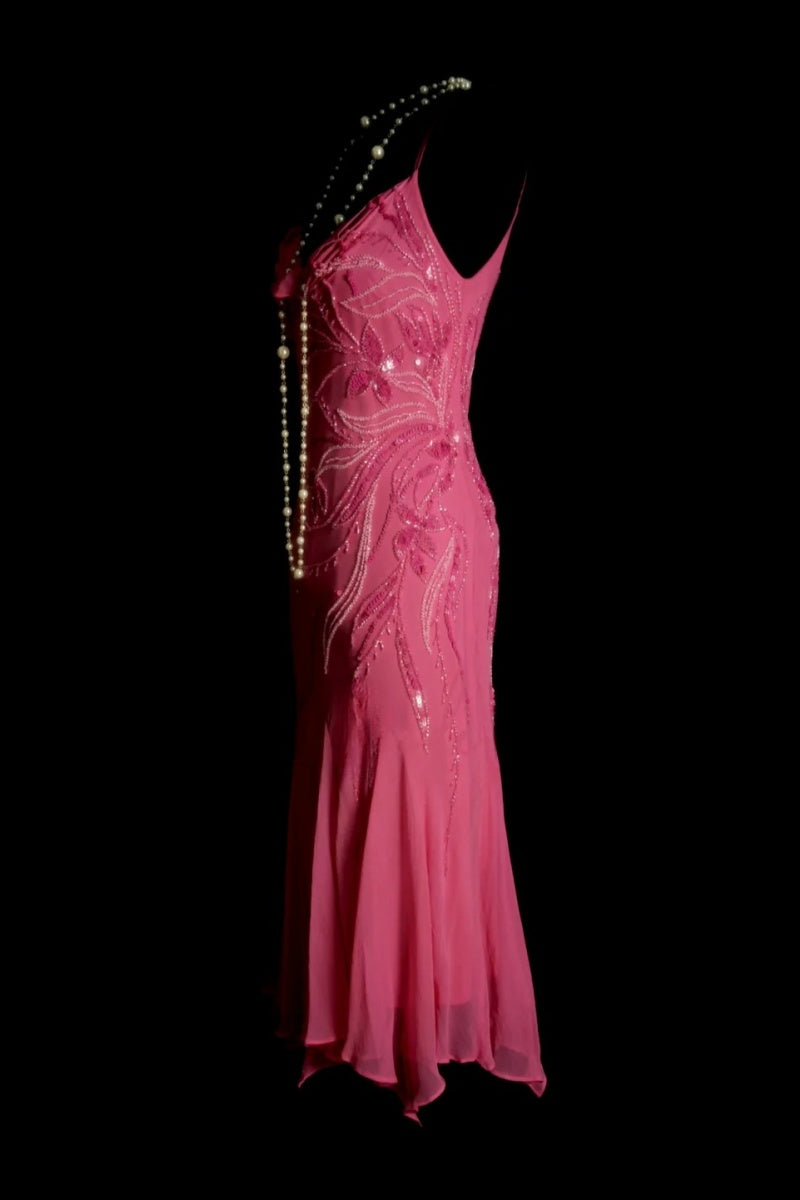 Chic Sheath Short Prom Dresses Chiffon Beaded Hot Pink Birthday Dresses Sleeveless Evening Dresses DP04596