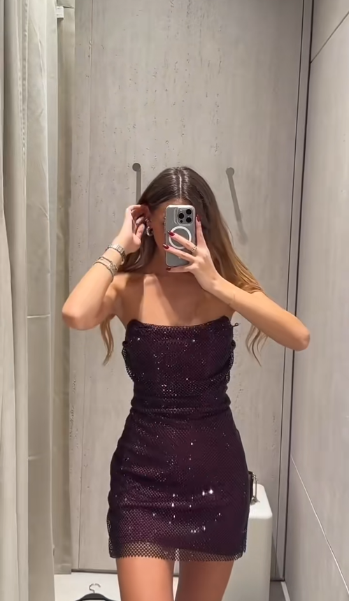 Sexy Sheath Dark Purple Short Prom Dresses Tulle Strapless Evening Dresses Sleeveless Party Dresses DP04616