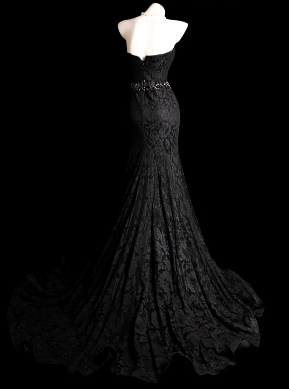 Simple Mermaid Long Prom Dresses Lace Applique Black Evening Dresses Sleeveless Birthday Dresses DP04627