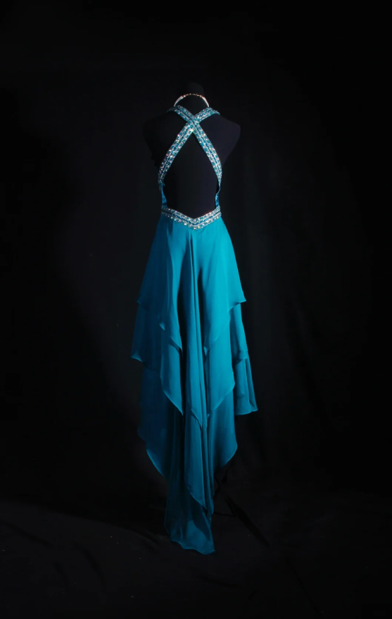 Simple Sheath Long Prom Dresses Chiffon Turquoise Backless Evening Dresses Sleeveless Birthday Dresses DP04631