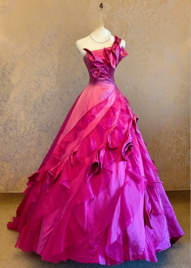 Glam Pink A-line Long Prom Dresses Satin Sleeveless Party Dresses One-shoulder Evening Dresses DP04644