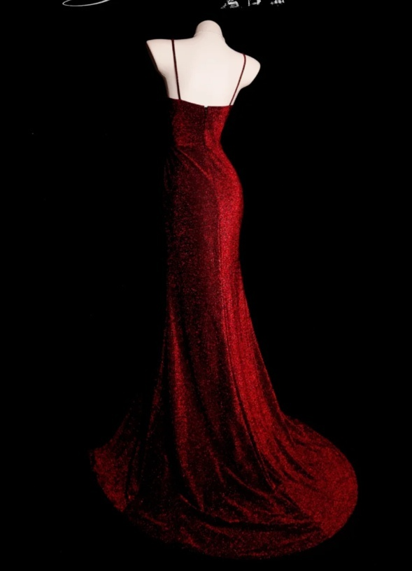 Glam Burgundy Sheath Long Prom Dresses Satin Sleeveless Party Dresses V-neck Evening Dresses DP04645