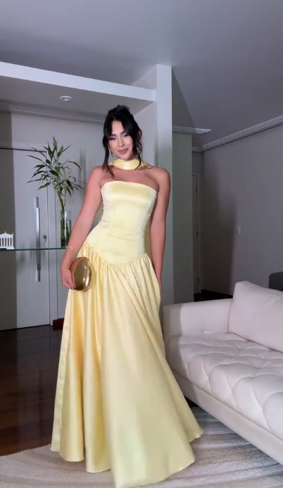 Gorgeous Yellow Sheath Long Prom Dresses Chiffon Strapless Birthday Dresses Sleeveless Evening Dresses DP04652
