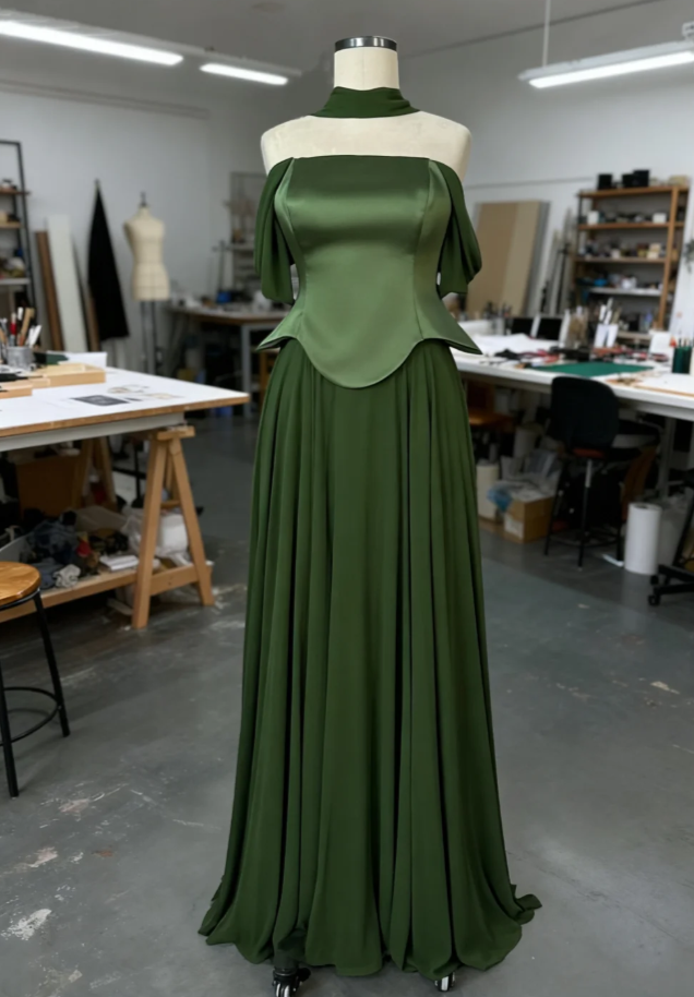 Elegant Dark Green Sheath Long Prom Dresses Satin Off-shoulder Birthday Dresses Sleeveless Evening Dresses DP04661