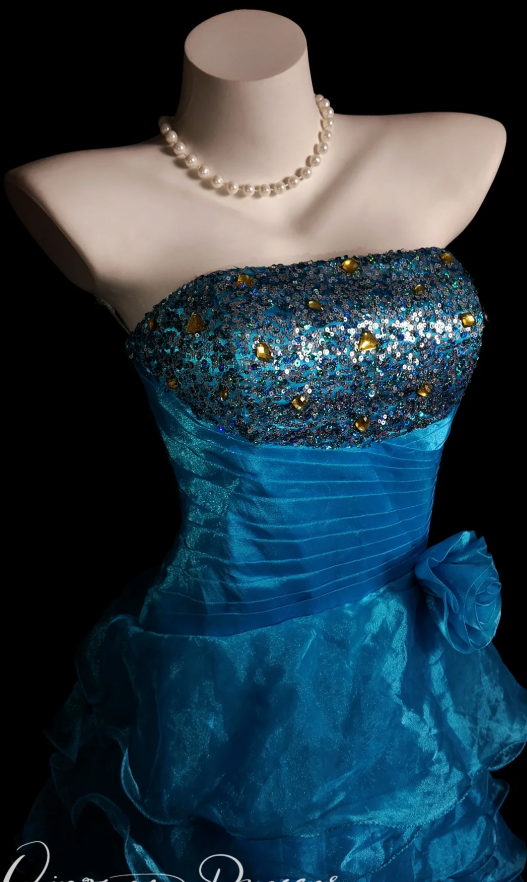 Gorgeous Sheath Long Prom Dresses Tulle Blue Quinceanera Dresses Strapless Birthday Dresses DP04673