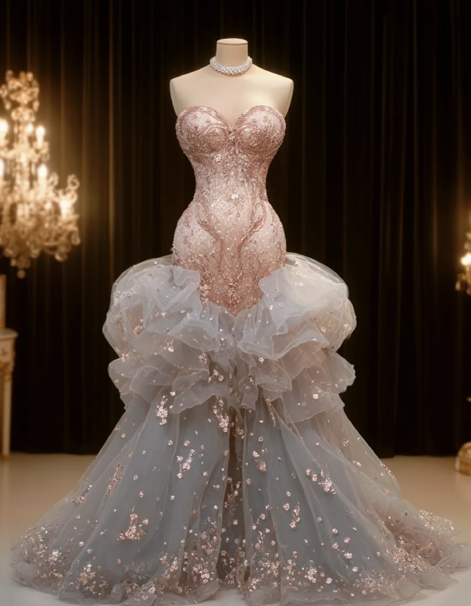 Gorgeous Mermaid Long Prom Dresses Tulle Applique Pink Evening Dresses Sweetheart Birthday Dresses DP04677