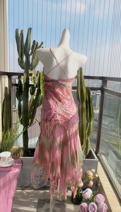 Elegant Sheath Long Prom Dresses Chiffon Spaghetti Straps Pink Evening Dresses DP04685