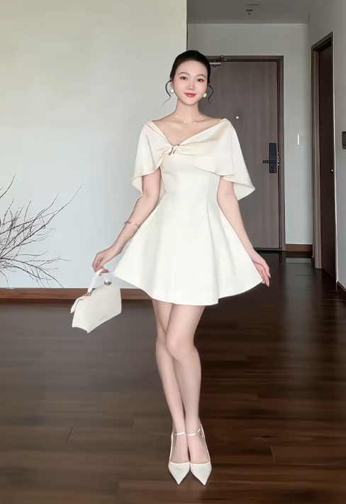 Sexy Ivory Short Prom Dresses V-neck A-Line Evening Dresses Satin Sleeveless Birthday Dresses DP04720