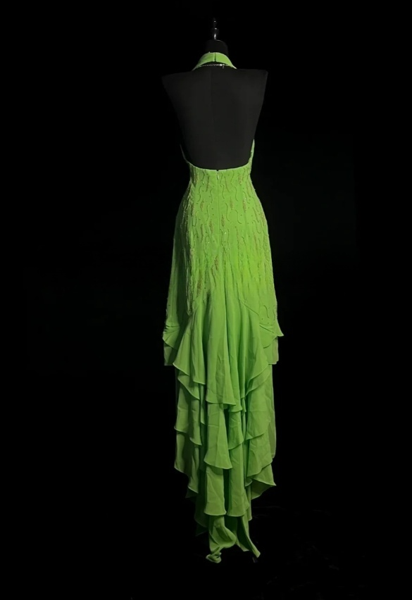 Elegant Green Long Prom Dresses Halter Sheath Evening Dresses Chiffon Beaded Sleeveless Birthday Dress DP04732