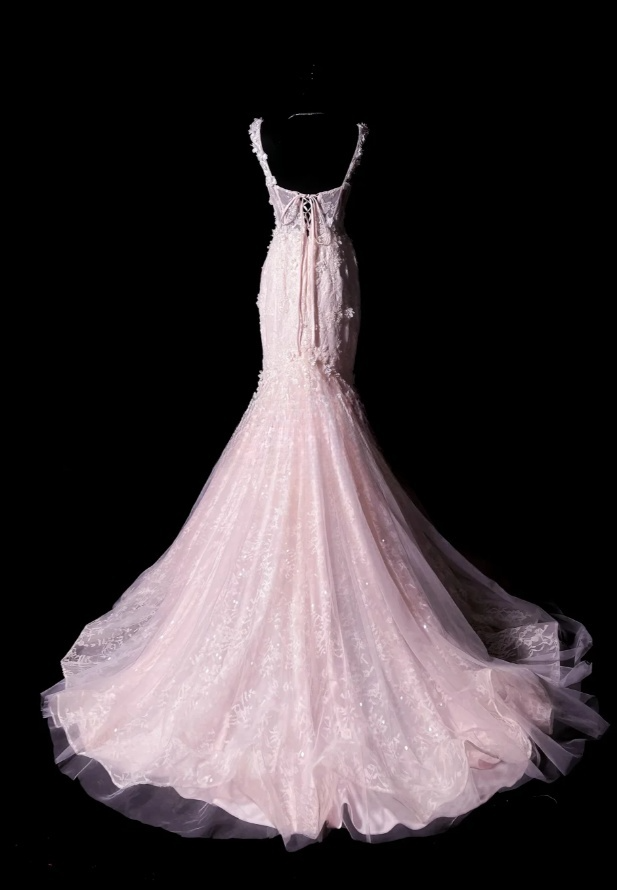 Gorgeous Pink Long Prom Dresses Straps Mermaid Birthday Dresses Appliques Tulle Sleeveless Evening Gowns DP04737