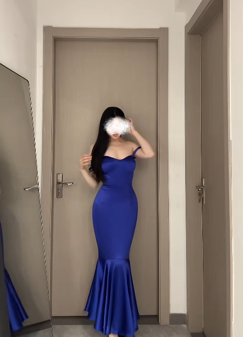 Gorgeous Royal Blue Long Prom Dresses Spaghetti Straps Mermaid Birthday Dresses Satin Sleeveless Evening Gowns DP04741