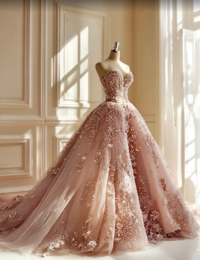 Gorgeous Pink Long Prom Dresses Sweetheart A-Line Evening Dresses Beaded Tulle Sweet 16 Dress DP04751