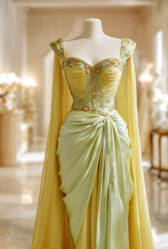 Glam Yellow Long Prom Dresses Straps Sheath Birthday Dresses Chiffon Sleeveless Evening Gowns DP04753