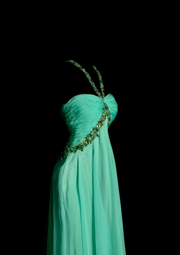 Elegant Sheath Green Long Prom Dresses Beaded Chiffon Halter Evening Gowns DP04782
