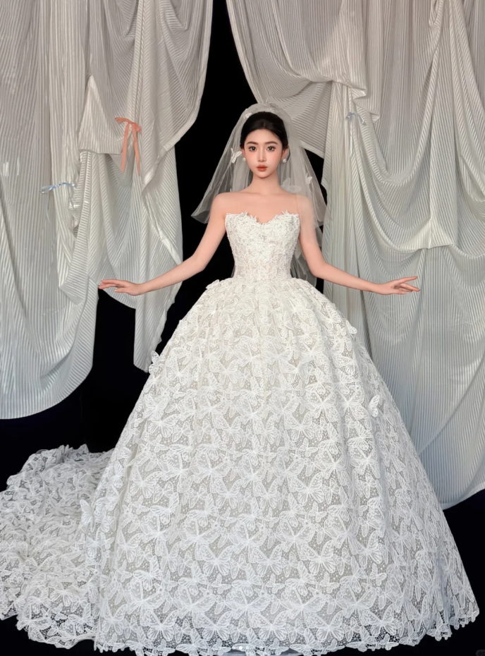 Timeless A-line Long Wedding Dress Tulle Butterfly Sweetheart Bridal Dress Sleeveless Birdal Gowns DP04817