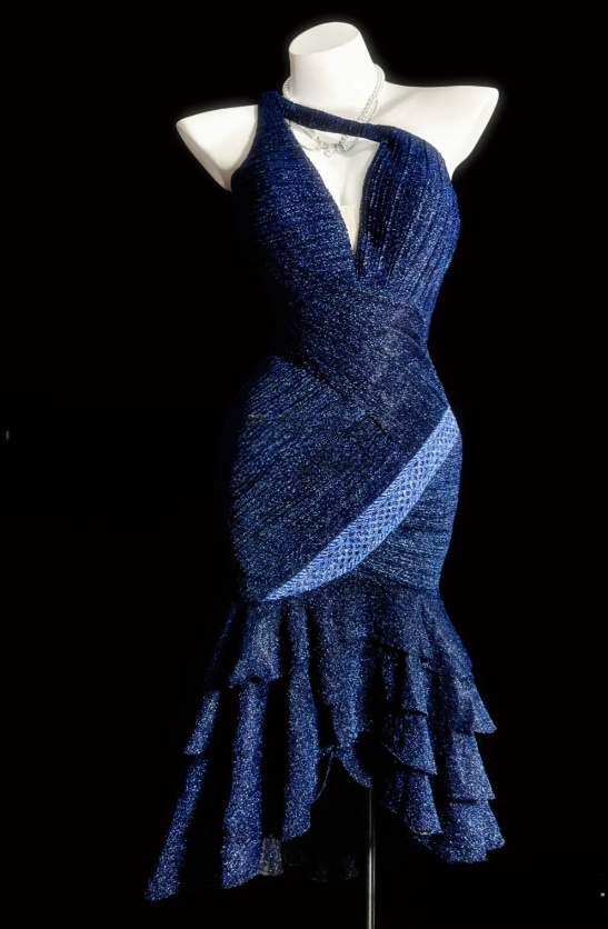 Sexy Sheath Navy Blue Short Prom Dress Glitter Satin One-shoulder Evening Dress Sleeveless Birthday Dress DP04861