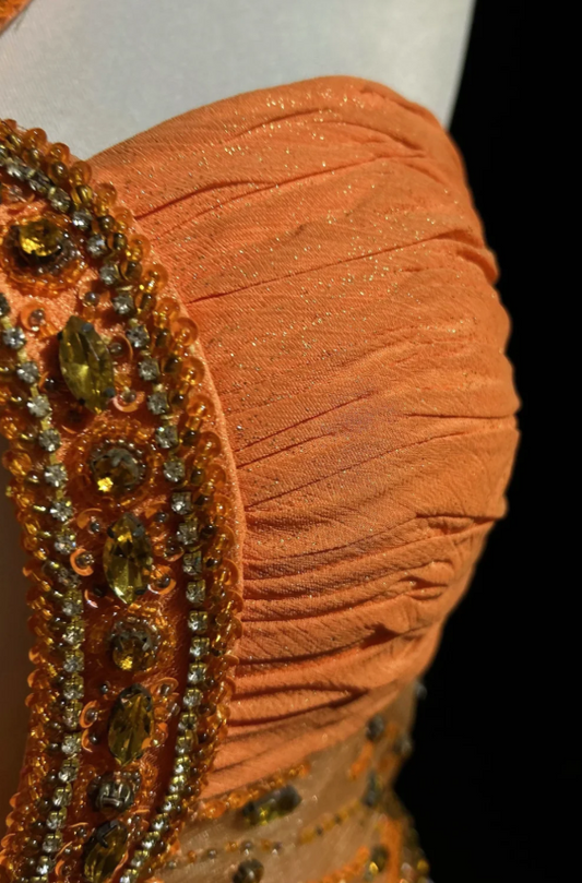 Chic Orange Long Prom Dress Beaded Chiffon Halter Party Dress Sheath Sleeveless Evening Dress DP04882