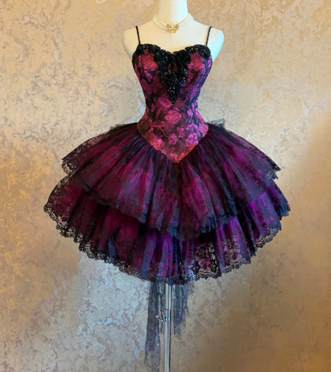 Chic Purple Short Prom Dress Lace Spaghetti Straps Birthday Dress A-Line Sleeveless Evening Dress DP04893