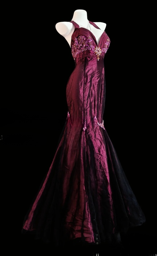 Chic Grape Long Prom Dress Satin Halter Birthday Dress Mermaid Sleeveless Evening Dress DP04897