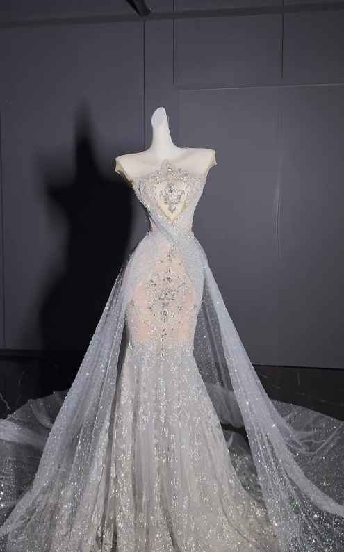 Elegant Mermaid Long Wedding Dress Tulle Jewel Beaded Bridal Gowns Sleeveless Bridal Dress DP04973