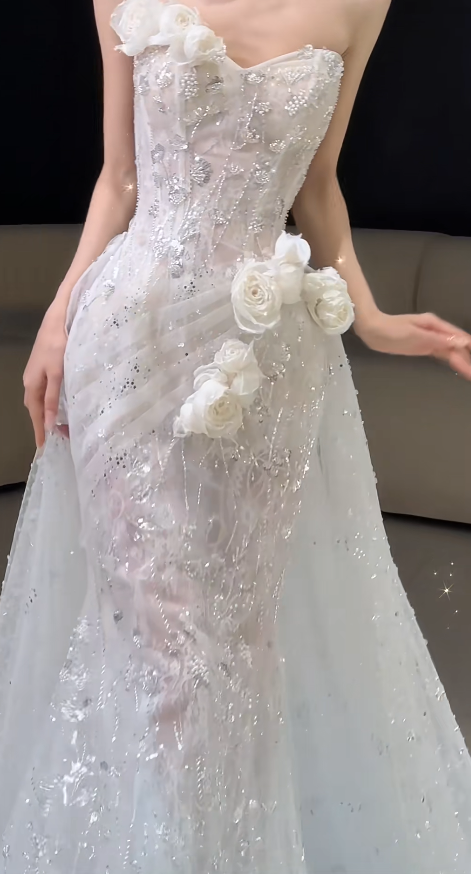 Elegant Mermaid Long Wedding Dress Tulle Sweetheart Bridal Gowns Sleeveless Bridal Dress DP04976