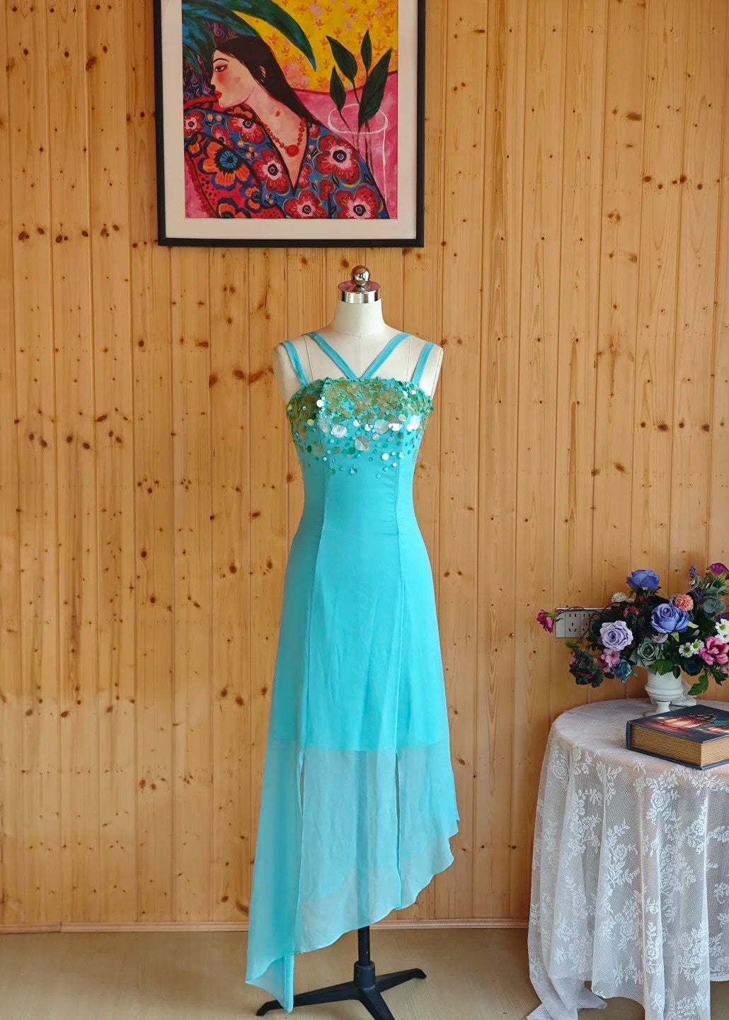 Elegant Blue Long Prom Dress Chiffon Straps Sheath Evening Dress Sleeveless Wedding Guest Dress DP04998