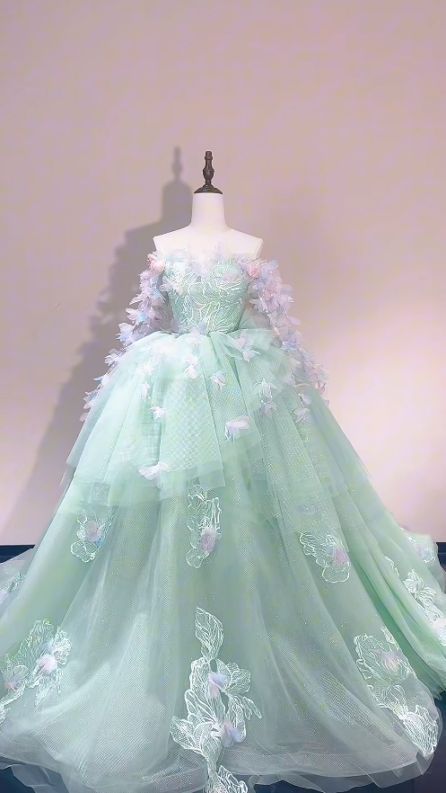 Cute Green Long Prom Dress Tulle A-Line Evening Dress Sleeveless Birthday Dress DP05016