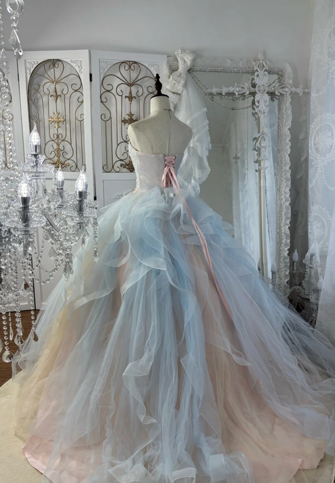 Cute Strapless Long Prom Dress Tulle A-Line Evening Dress Sleeveless Birthday Dress DP05021