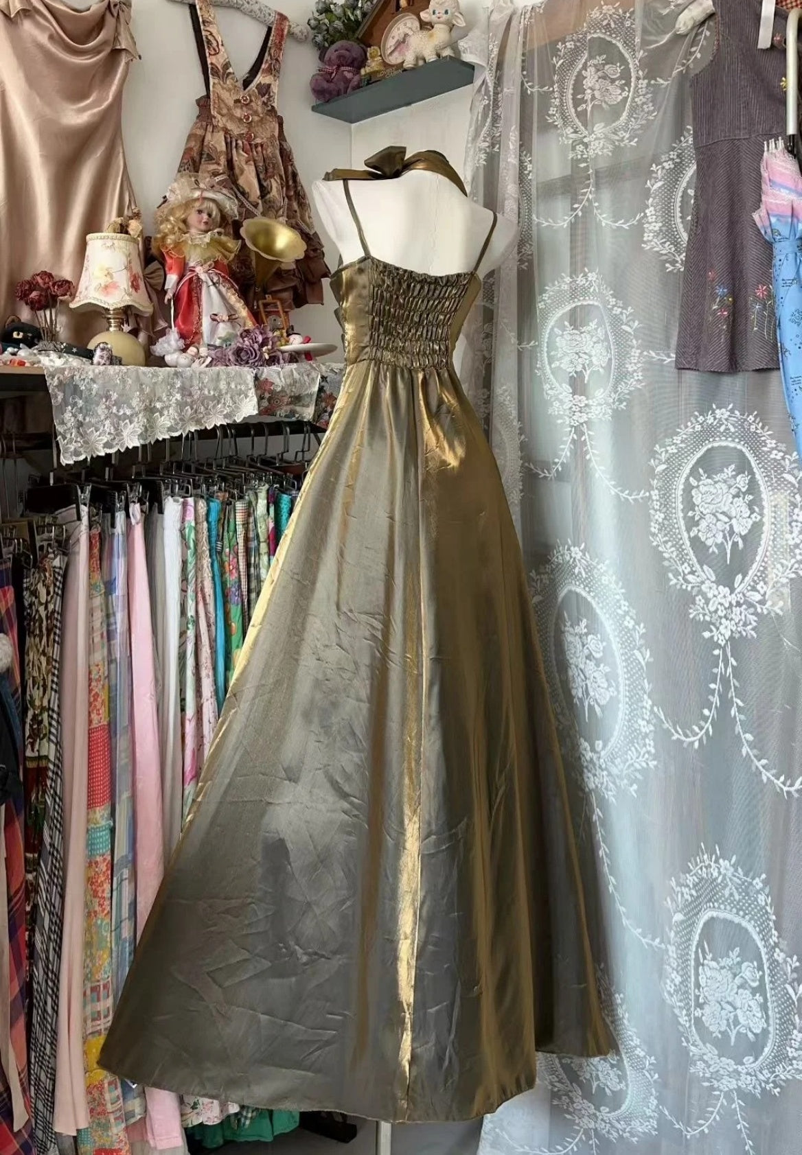 Glam Brown Wedding Guest Dress Satin Spaghetti Straps A-Line Evening Dress Sleeveless Birthday Dress DP05026