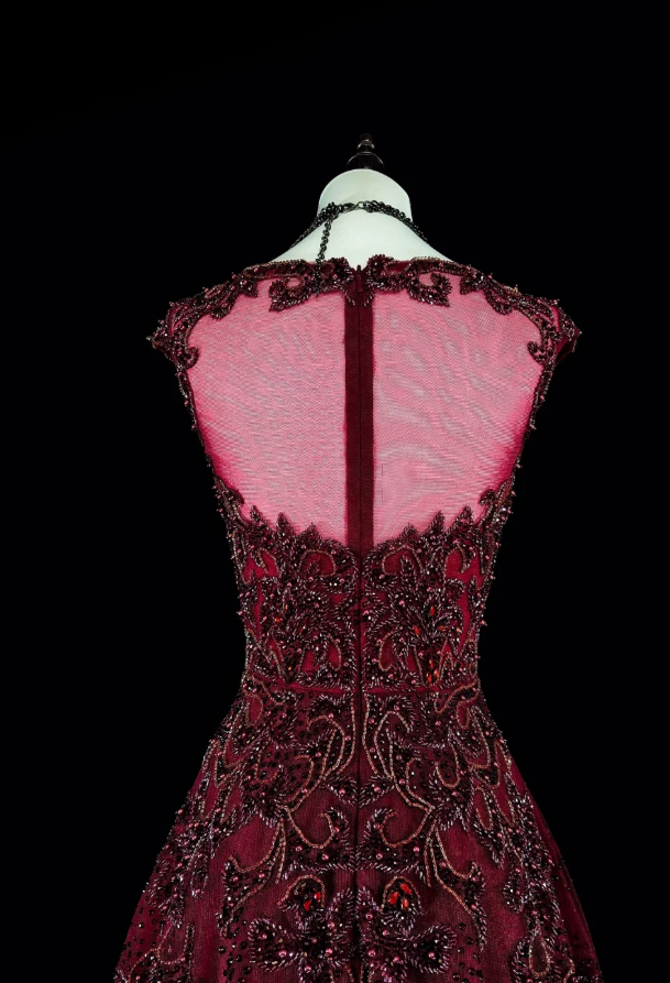 Chic Red Prom Dress Jewel A-Line Long Evening Dress Chiffon Appliques Sleeveless Formal Dress DP05043