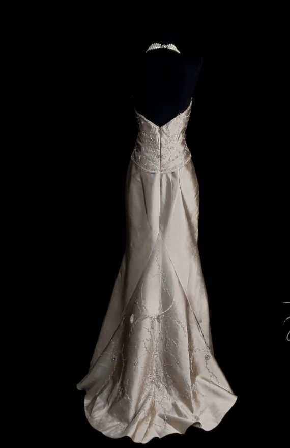 Gorgeous Champagne Prom Dress Sweetheart Sheath Long Evening Dress Satin Beaded Formal Dress DP05049