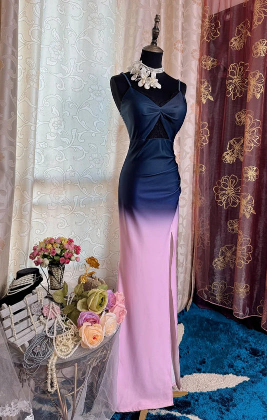 Vintage Pink Prom Dress Straps Sheath Evening Dress Satin Formal Dress DP05058