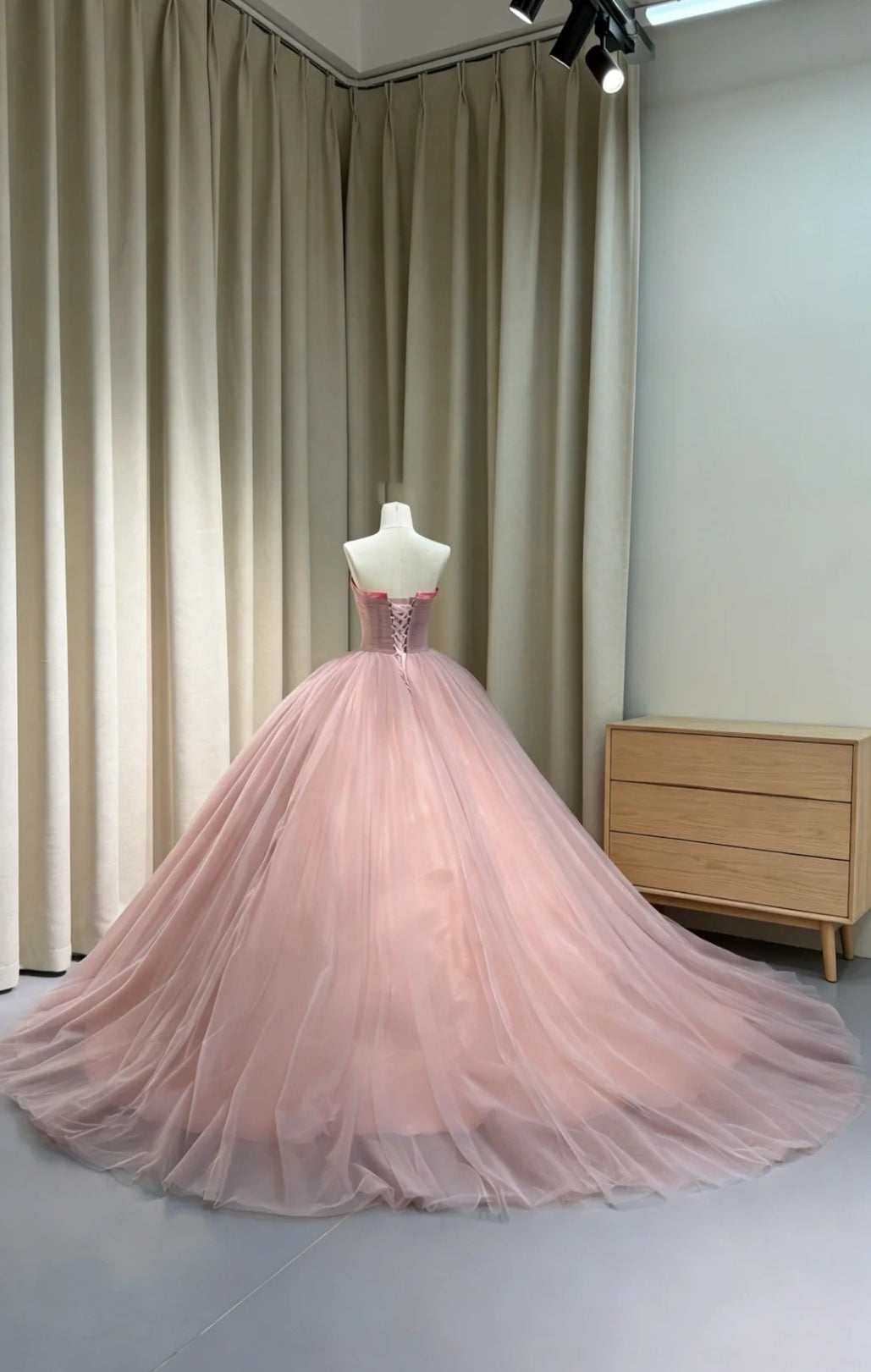 Cute Pink Prom Dress A-Line Strapless Birthday Dress Tulle Sleeveless Sweet 16 Dress DP05059