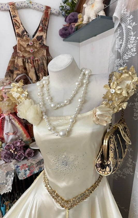 Vintage Light Champagne Prom Dress Square A-Line Evening Dress Satin Sleeveless Party Dress DP05061