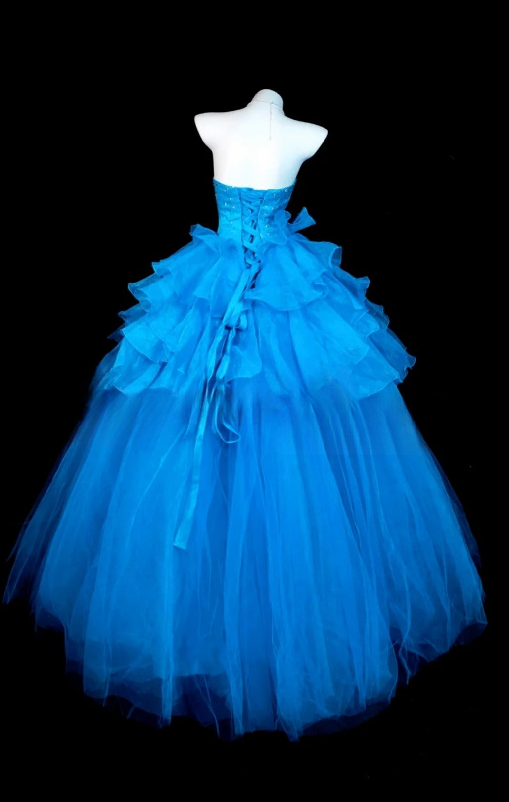 Chic Blue Prom Dress Strapless A-Line Evening Dress Tulle Sleeveless Birthday Dress DP05064
