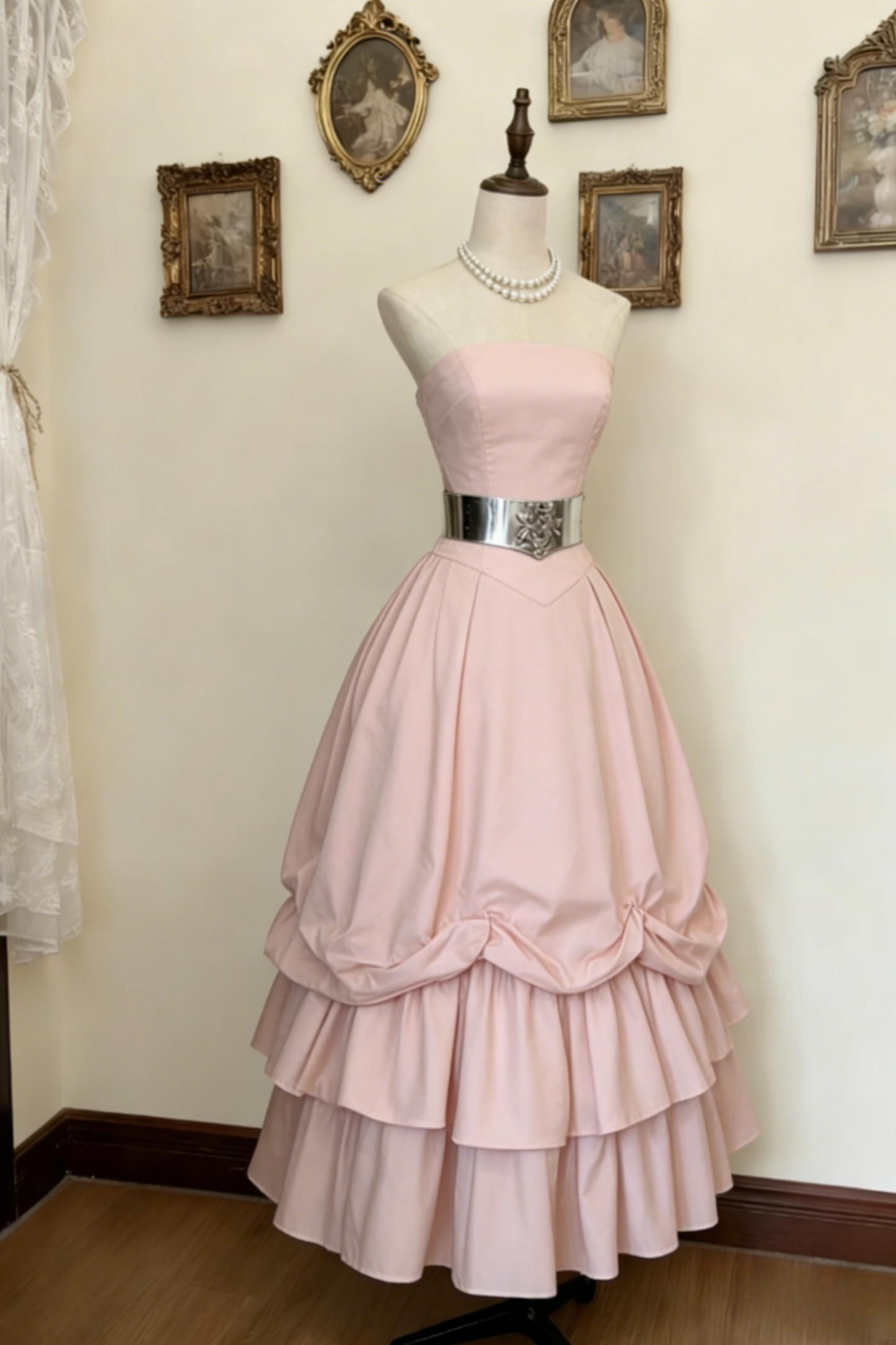 Chic Pink Prom Dress Strapless A-Line Evening Dress Satin Birthday Dress DP05066